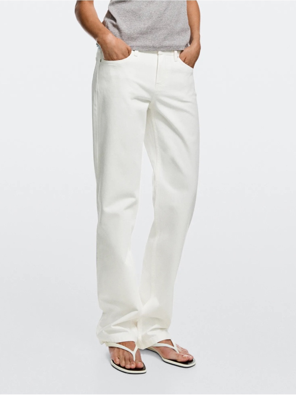 Massimo Dutti • Mid rise straight leg trouser pant off white